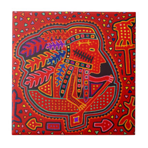 Kuna Indian Man in Canoe Tile