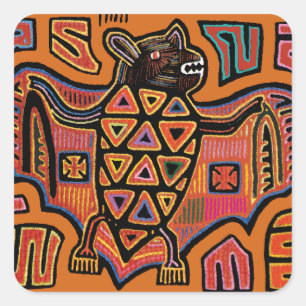 Kuna Indian Mola Bat Square Sticker