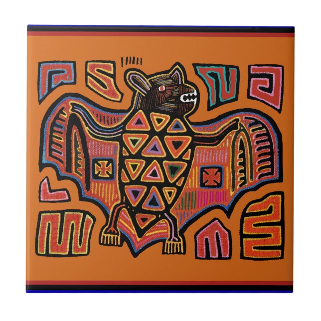 Kuna Indian Mola Bat Tile (Front)