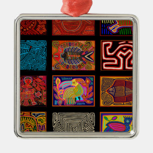 Kuna Indian Mola Collage Metal Tree Decoration