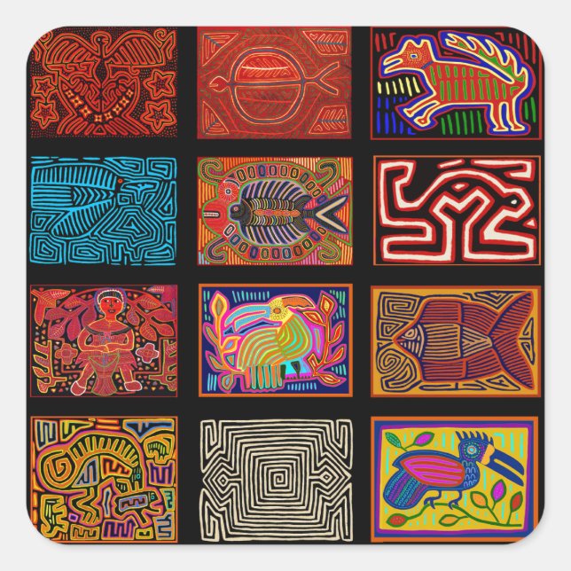 Kuna Indian Mola Collage Square Sticker (Front)