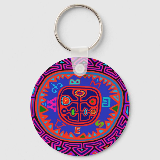 Kuna Indian Mola Compass Key Ring (Front)