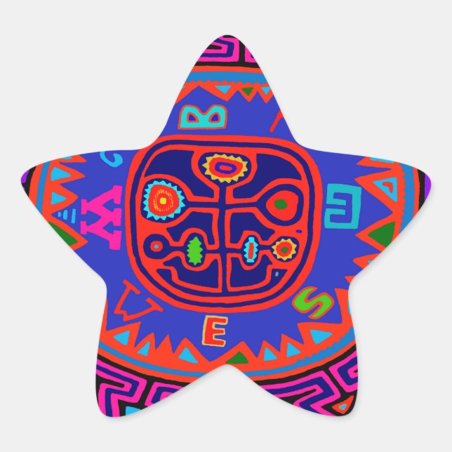Kuna Indian Mola Compass Star Sticker (Front)