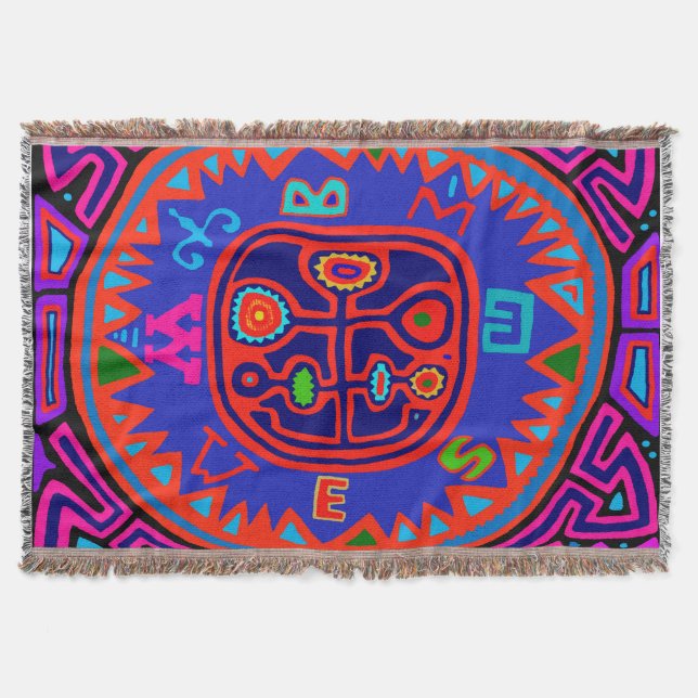 Kuna Indian Mola Compass Throw Blanket (Front)
