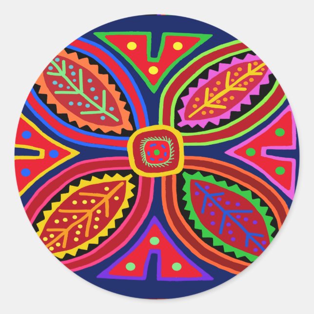 Kuna Indian Mola Flora Classic Round Sticker (Front)