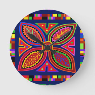 Kuna Indian Mola Flora Round Clock