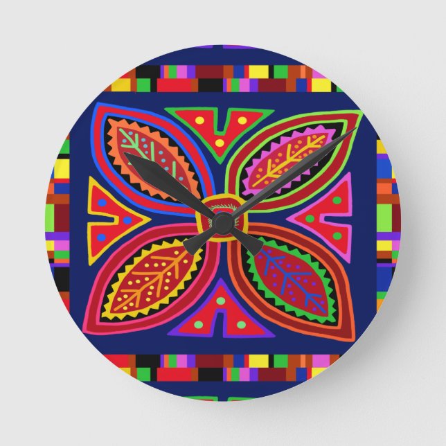 Kuna Indian Mola Flora Round Clock (Front)