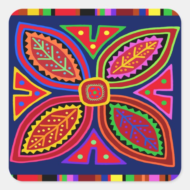 Kuna Indian Mola Flora Square Sticker (Front)