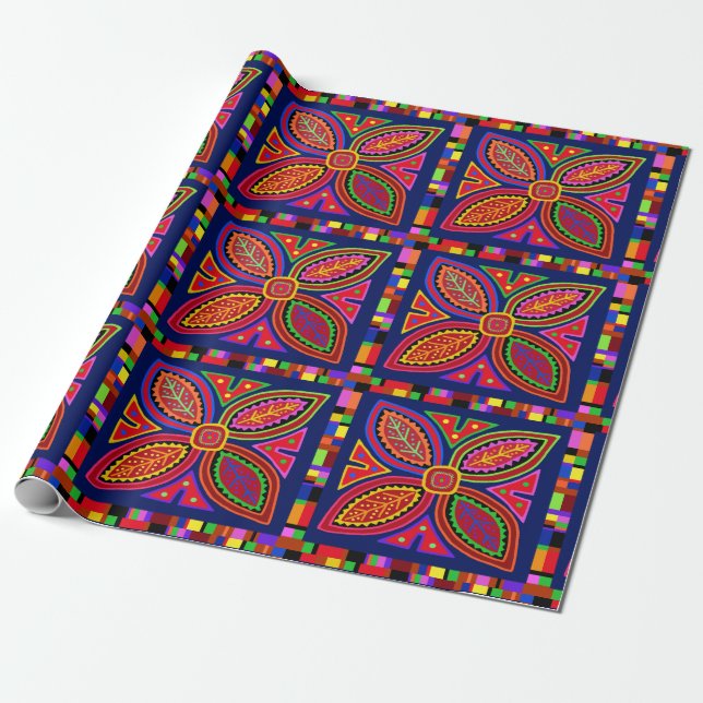 Kuna Indian Mola Flora Wrapping Paper (Unrolled)