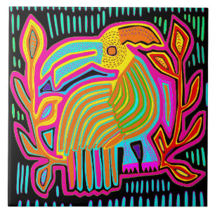 Kuna Indian Mola Parrot Ceramic Tile