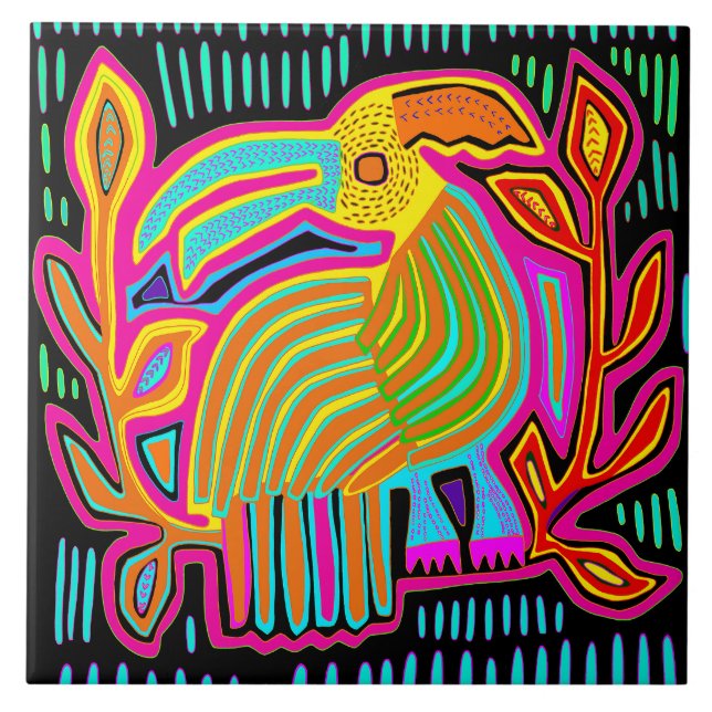 Kuna Indian Mola Parrot Ceramic Tile (Front)