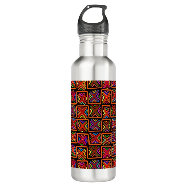Kuna Indian Mola Tribal Checks - Red 710 Ml Water Bottle (Front)