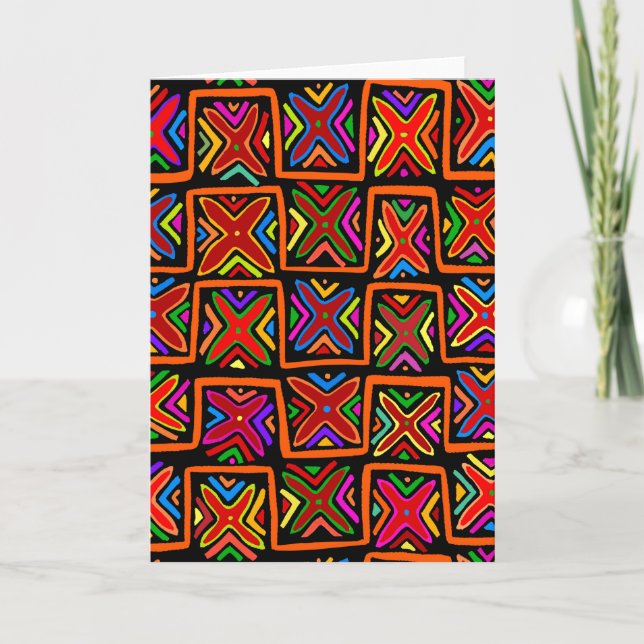 Kuna Indian Mola Tribal Checks - Red Card (Front)