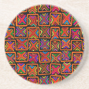 Kuna Indian Mola Tribal Checks - Red Coaster