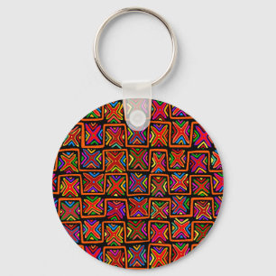 Kuna Indian Mola Tribal Checks - Red Key Ring