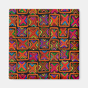 Kuna Indian Mola Tribal Checks - Red Magnet