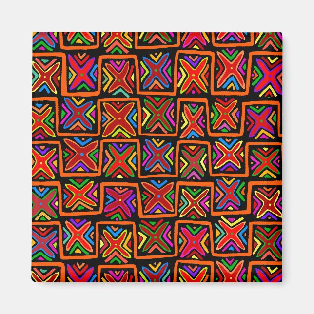 Kuna Indian Mola Tribal Checks - Red Magnet (Front)