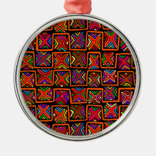 Kuna Indian Mola Tribal Checks - Red Metal Tree Decoration