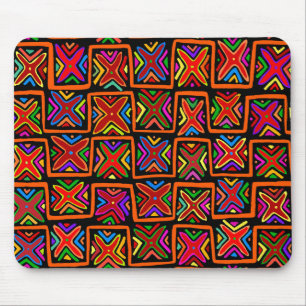 Kuna Indian Mola Tribal Checks - Red Mouse Mat