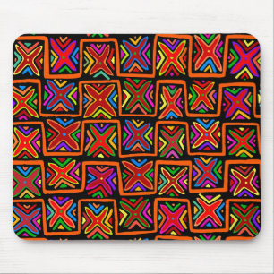 Kuna Indian Mola Tribal Checks - Red Mouse Mat