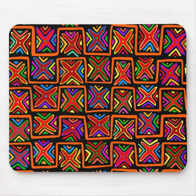 Kuna Indian Mola Tribal Checks - Red Mouse Mat (Front)