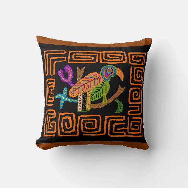 Kuna Indian Mola Tropical Parrot Cushion (Front)
