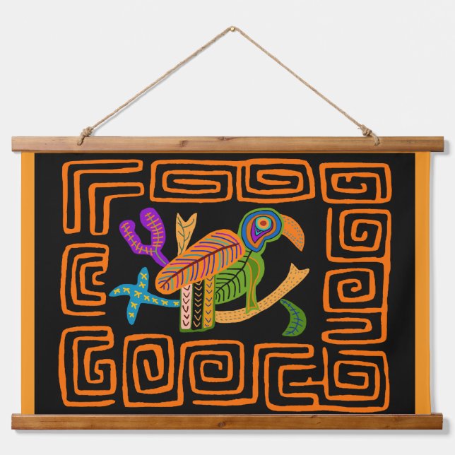 Kuna Indian Mola Tropical Parrot Hanging Tapestry (Front)
