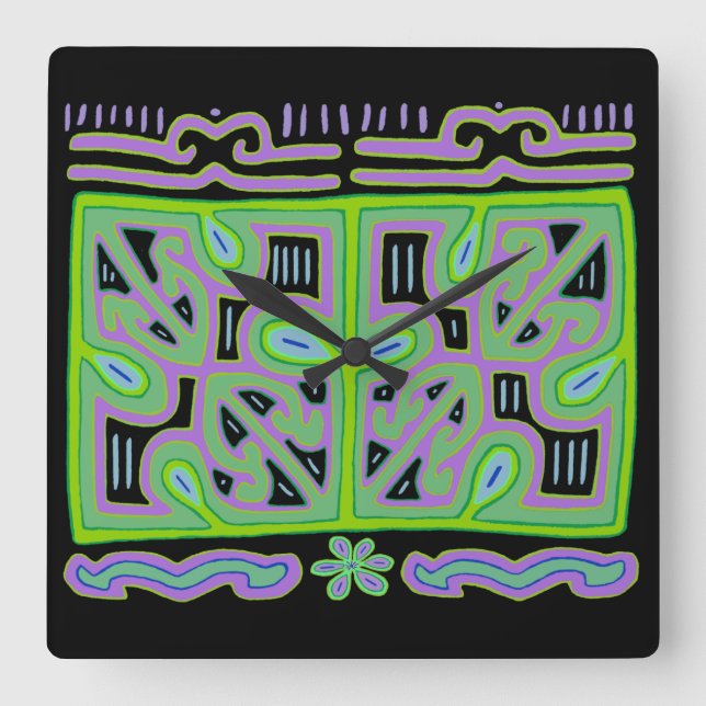 Kuna Indian Music Box Mola Wall Clock (Front)