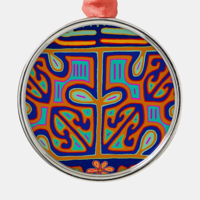 Kuna Indian Music Box - San Blas Mola Metal Tree Decoration (Front)