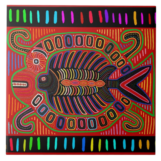 Kuna Indian Pescado Mola Tile (Front)