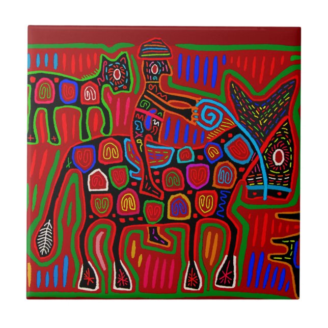 Kuna Indian Rodeo Cowboy Tile (Front)