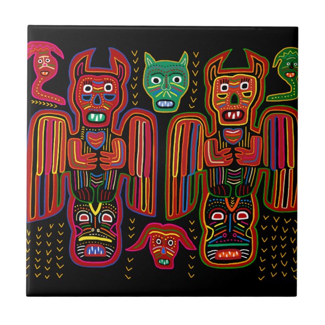 Kuna Indian Scary Demons Tile (Front)