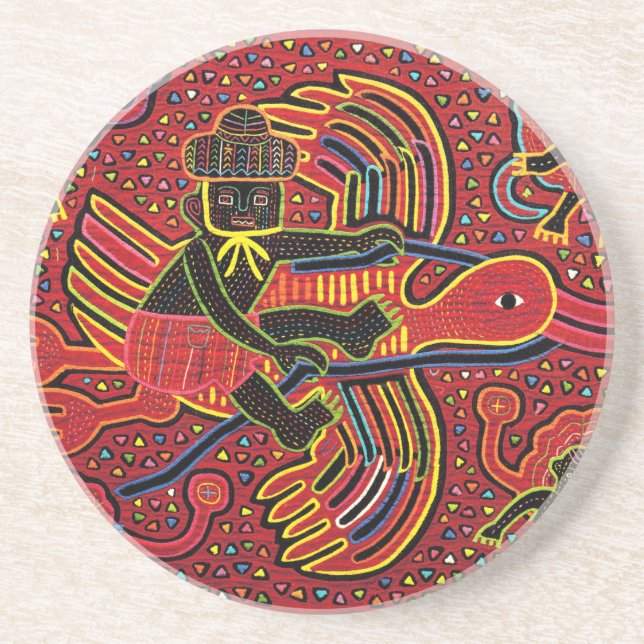 Kuna Indian Stork Bringing Baby Design Coaster (Front)