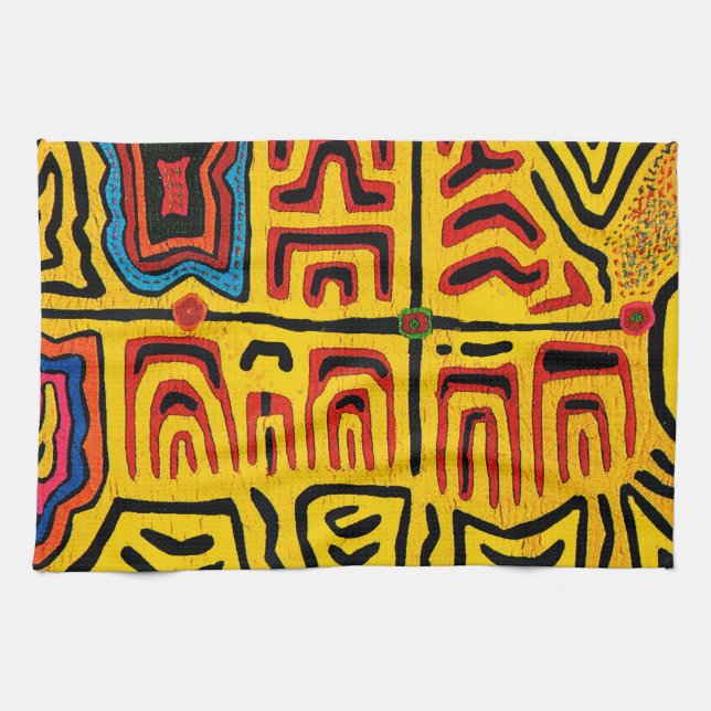 Kuna Indian Tribal Walking Turtle Tea Towel (Horizontal)