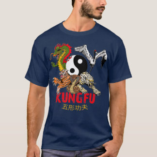 Kung Fu 5 Animals Forms Tiger Crane Leopard Snake  T-Shirt