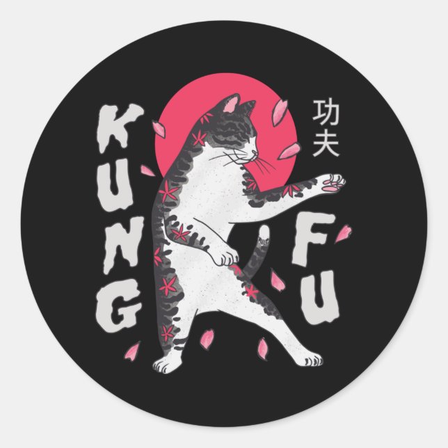 Kung Fu Cat Classic Round Sticker (Front)