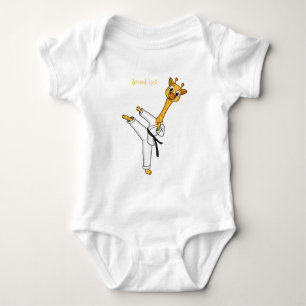 Kung Fu giraffe cartoon illustration Baby Bodysuit