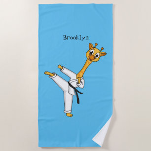 Kung Fu giraffe cartoon illustration Beach Towel