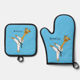 Kung Fu giraffe cartoon illustration Oven Mitt & Pot Holder Set