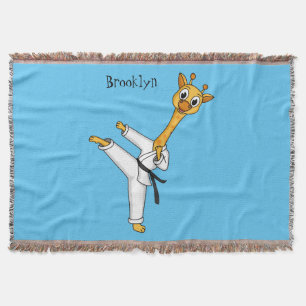 Kung Fu giraffe cartoon illustration Throw Blanket
