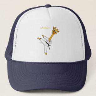 Kung Fu giraffe cartoon illustration Trucker Hat