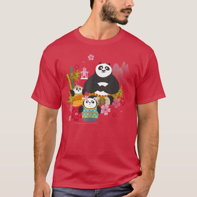 Kung Fu Panda Po And Pandas Floral gift T-Shirt (Front)