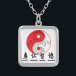 Kung Fu Silver Plated Necklace<br><div class="desc">Slick Kung Fu merchandise with dragon,  ying yang symbol,  and four characteristics of a great Martial Artist.</div>