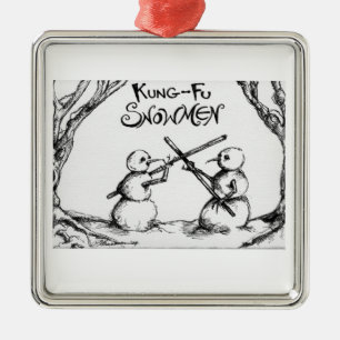 Kung Fu Snowmen Metal Tree Decoration