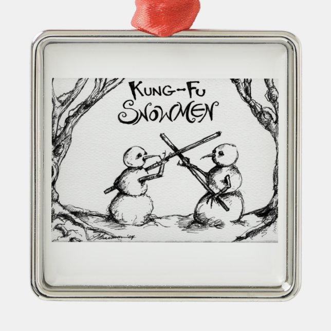 Kung Fu Snowmen Metal Tree Decoration (Front)