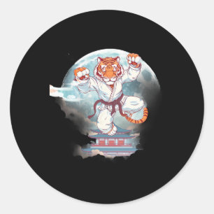 Kung Fu Tiger Pagoda Tower Moon Mma Taekwondo Kick Classic Round Sticker