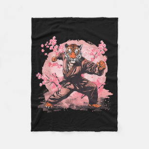 Kung Fu Tiger Taekwondo Kickboxing Sakura Tree Fleece Blanket