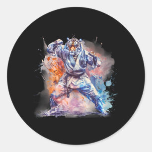 Kung Fu Tiger Watercolor Kickboxing Mma Taekwondo Classic Round Sticker