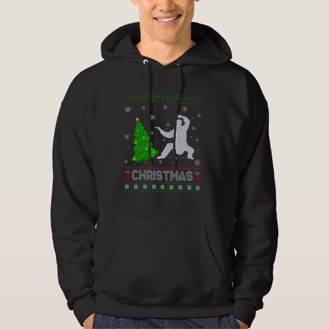 Kung Fu Xmas Tree Lighting Ugly Christmas Sweater (Front)