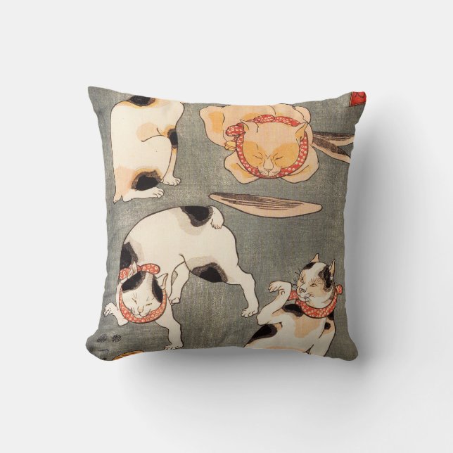 Kuniyoshi Four Cats Pillow (Front)